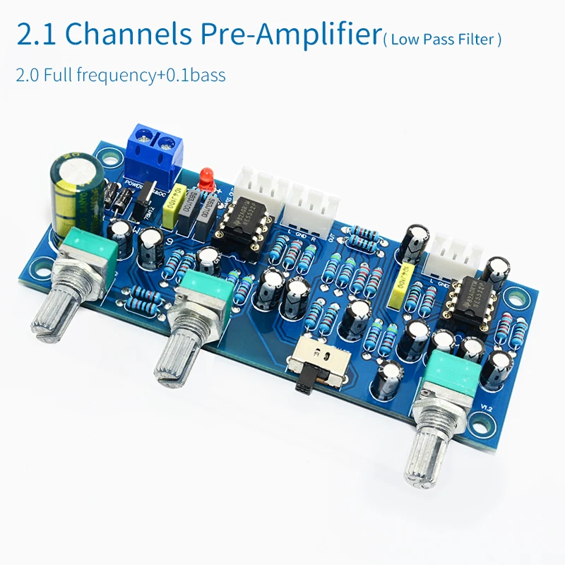 UNISIAN 2.1channels Low Pass Bass Filter PreAmplifier Board NE5532 Op-amp HIFI audio Pre-amplifier 2.1 tone board for Amplifier