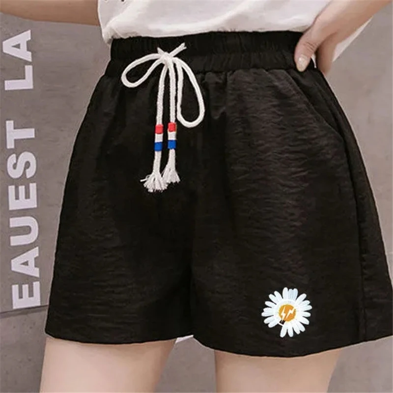 Shorts de corrida feminino estilo coreano, cordão casual, esportivo, baggy, cintura alta, perna larga, moda harajuku feminina