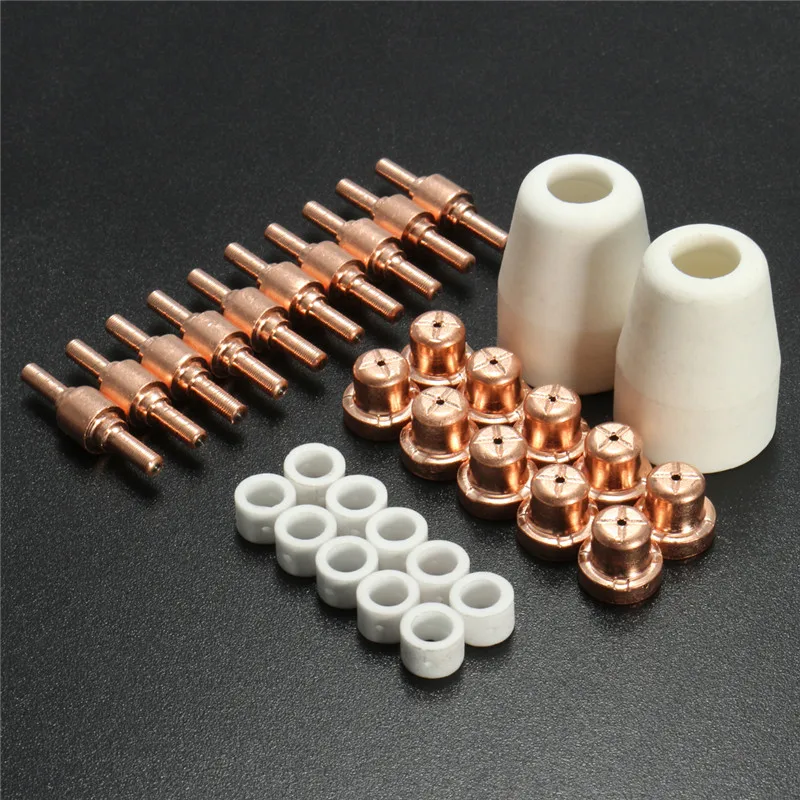 

32Pcs PT31 LG40 40A Plasma Cutter Electrode Tips Cup Nozzle Nickel Plated Extended Consumables Kit Plasma Torch Cutter Parts