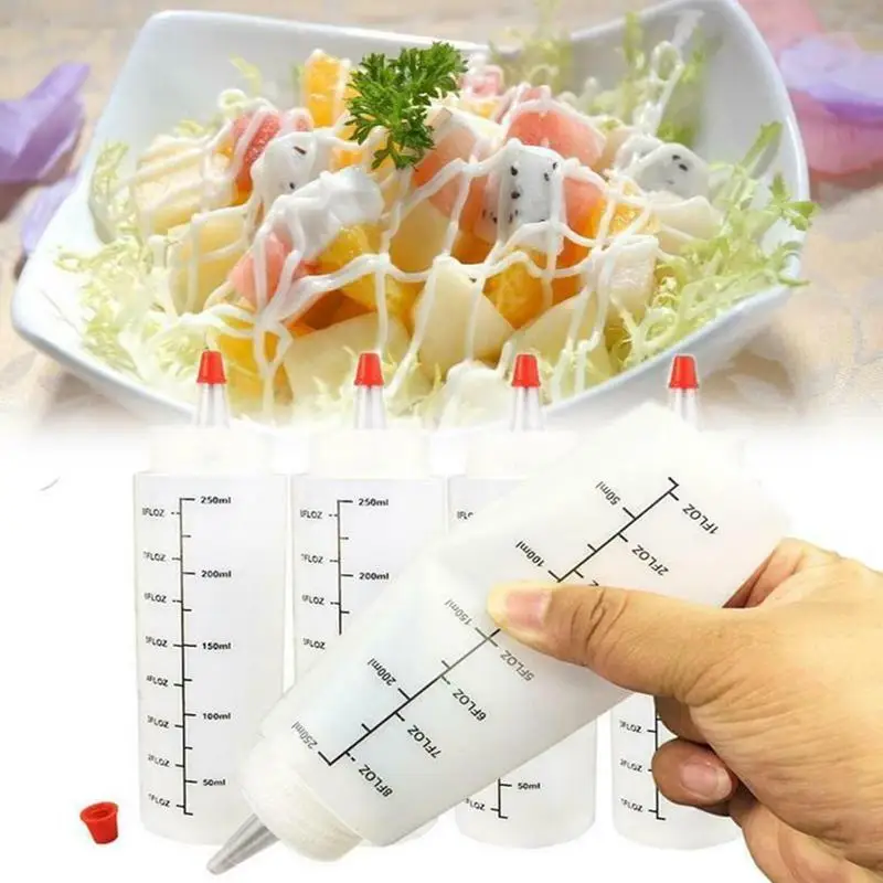 120/250/450ml Plastic Needle-nosed Scale Squeeze Bottle Squeezable Bottle With Leak-proof For Kitchen Salad Sauce Squeeze Bottle