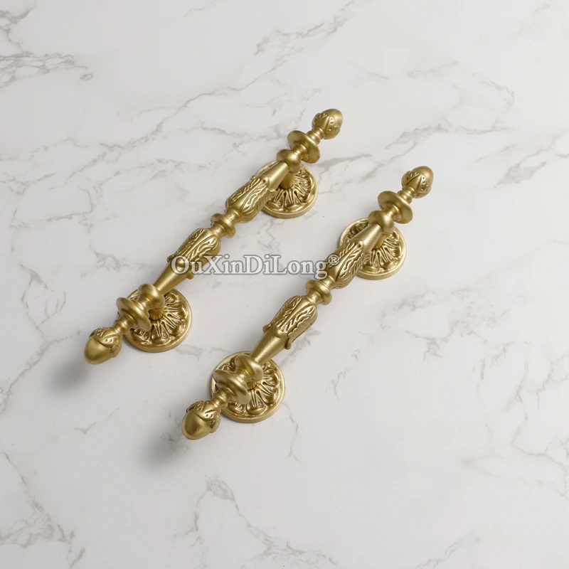 Retro 2PCS Solid Brass European Antique Furniture Handles Drawer Pulls Cupboard Wardrobe Closet Shoe TV Cabinet Pulls Decoration