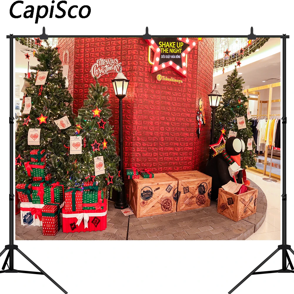 Capisco Merry Christmas Market Decor Trees Shop Photography Backgrounds red birck wall Photographic Backdrops Photo Studio props