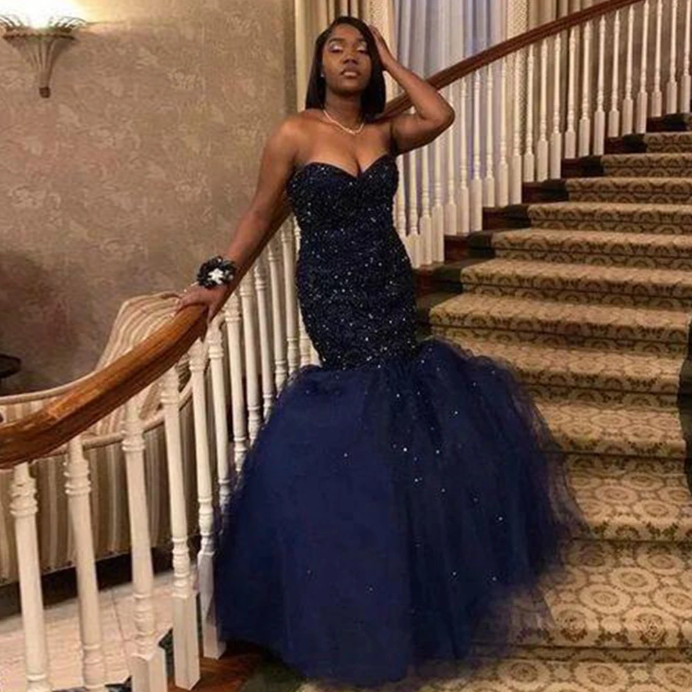 

Angelsbridep Sweetheart Mermaid Evening Party Dresses Sparkly Crystals Prom Gown Dubai African Women Formal Dress 2022 Lace-up