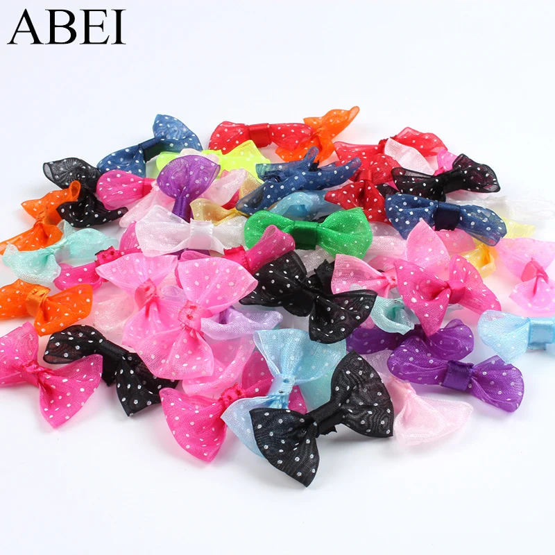 50pcs Dot Printing Organza Ribbon Bows DIY Crafts Wedding Party Birthday Decoration Handmade Bow Flower Accessories