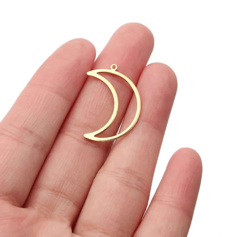 20pcs Raw Brass Earring Charms Hollow Crescent Moon Pendant Charms For Women Necklace Jewelry Findings Making Crafts