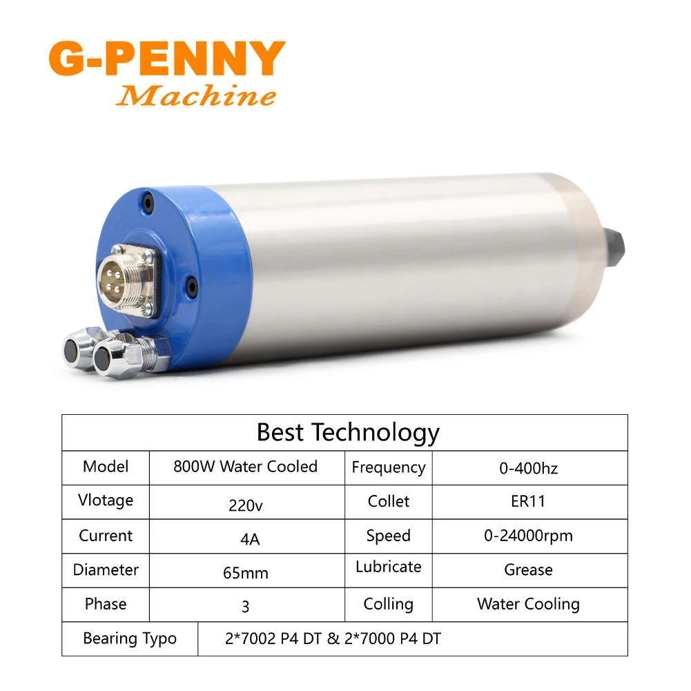 G-Penny 110V/220V 800W ER11 CNC Spindle Motor Water Cooled 24000rpm 65X200mm 0.8kw 400HZ for CNC Milling Machine Wood Working