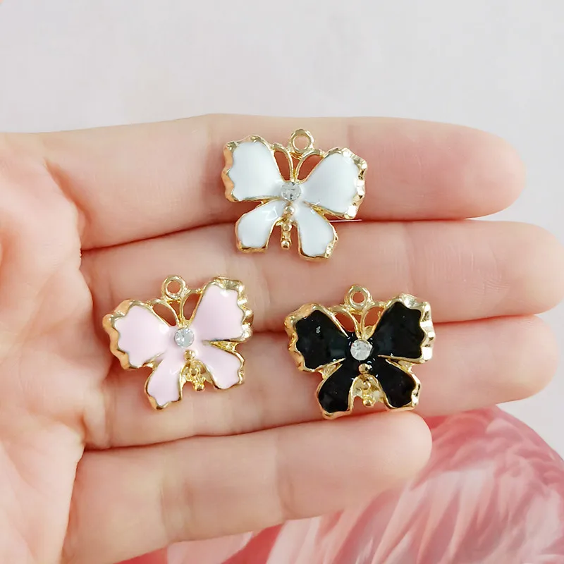 10 Pcs/lot Multi-color Small Butterfly Drip Oil With Diamond Alloy Creative Pendant Accessories DIY Jewelry Factory Direct Sales