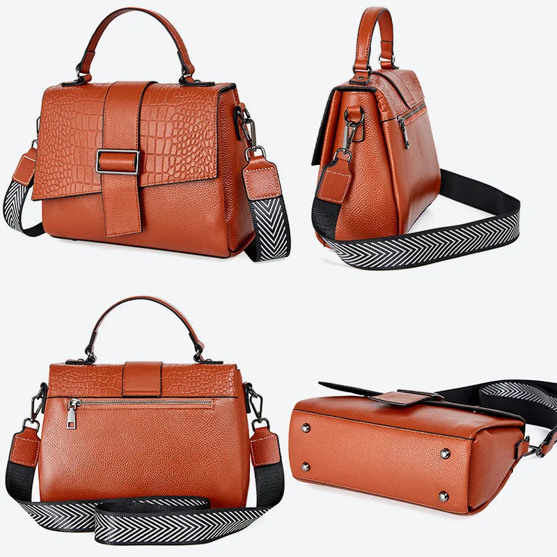 Zency New Genuine Leather Tote Bag For Women Spring Classic Vintage Shoulder Handbag Female Small Alligator Crossbody Top-handle