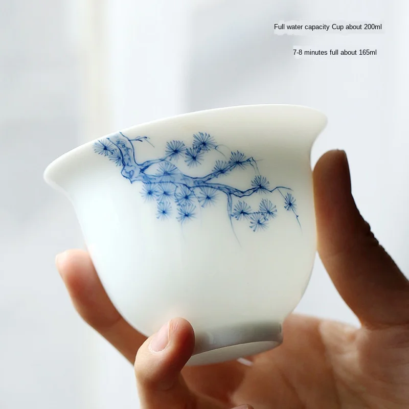 Hand-Painted Ceramic Whiteware Three-Force Cover Bowl Large Kung Fu Three-Force Bowl Handmade Ceramic Tea Cup Tea Bowl Gaiwan view 3