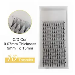Wholesale 10 Trays/lot Sharped Base Long 10D 0.07 Pointy Stem Lash C D Curl Volume 3D Fluffy Eyelashes Short Slim Customized