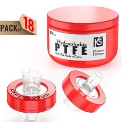 Filtros de jeringa, membrana de PTFE 0.22μm tamaño de poro, 13mm de diámetro, hidrofóbico, 18 piezas por ks-tek