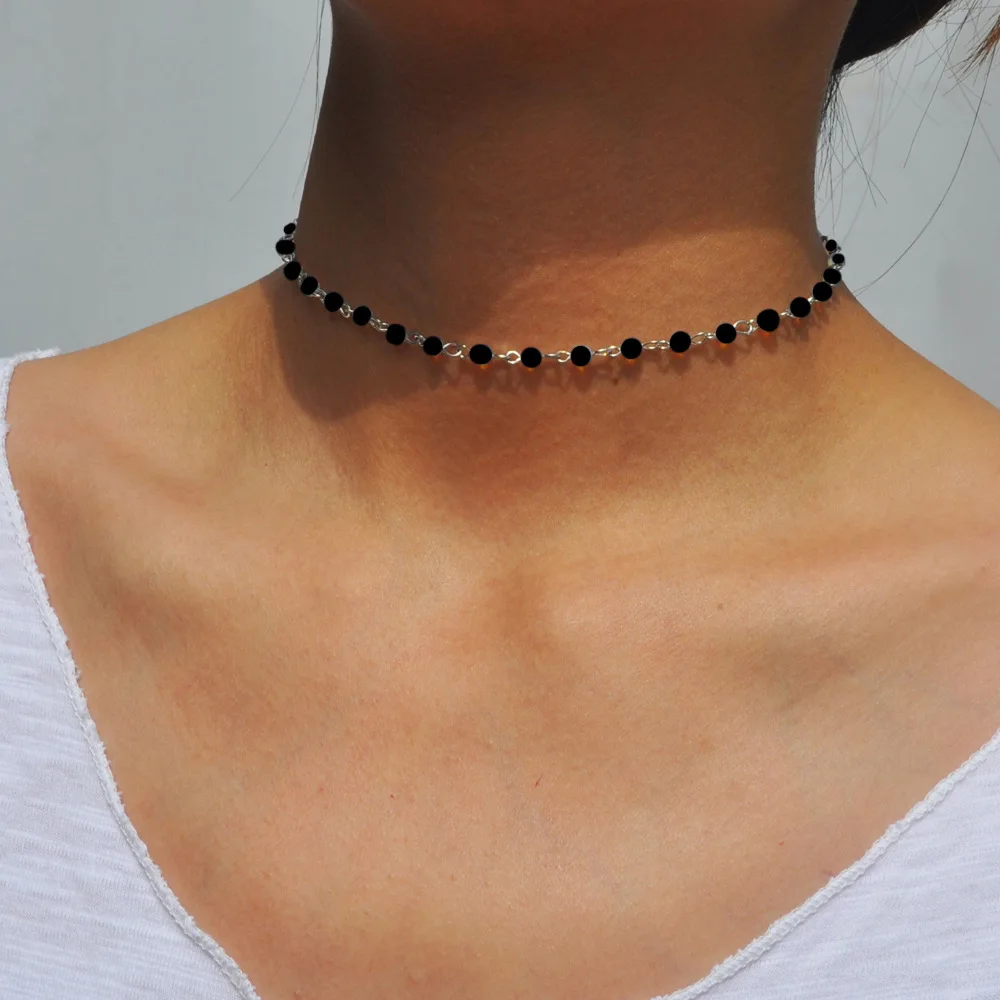 JCYMONG New Fashion Black White Beads Choker Necklace For Women 2020 Trendy Gold Silver Color Clavicle Chain Female Jewelry