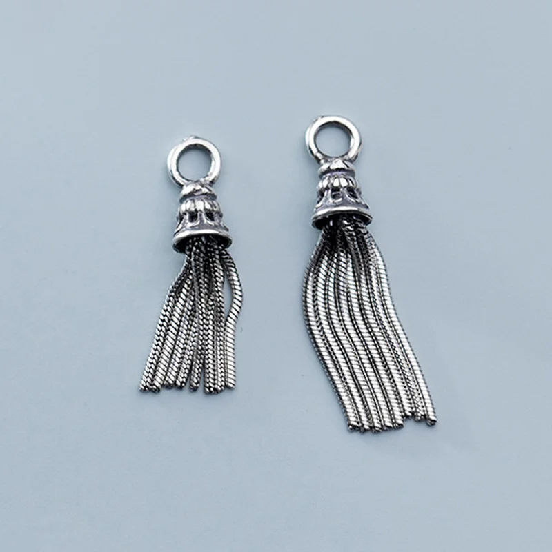 925 Sterling Silver Vintage Snake Chain Tassel Charm Antique Craftwork S925 Silver Women Pendant Decorations DIY Jewelry Making