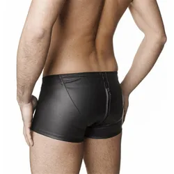 Ropa interior Sexy para Hombre, Bóxer corto de cuero sólido con cremallera, cómodo, Largo, ajustado