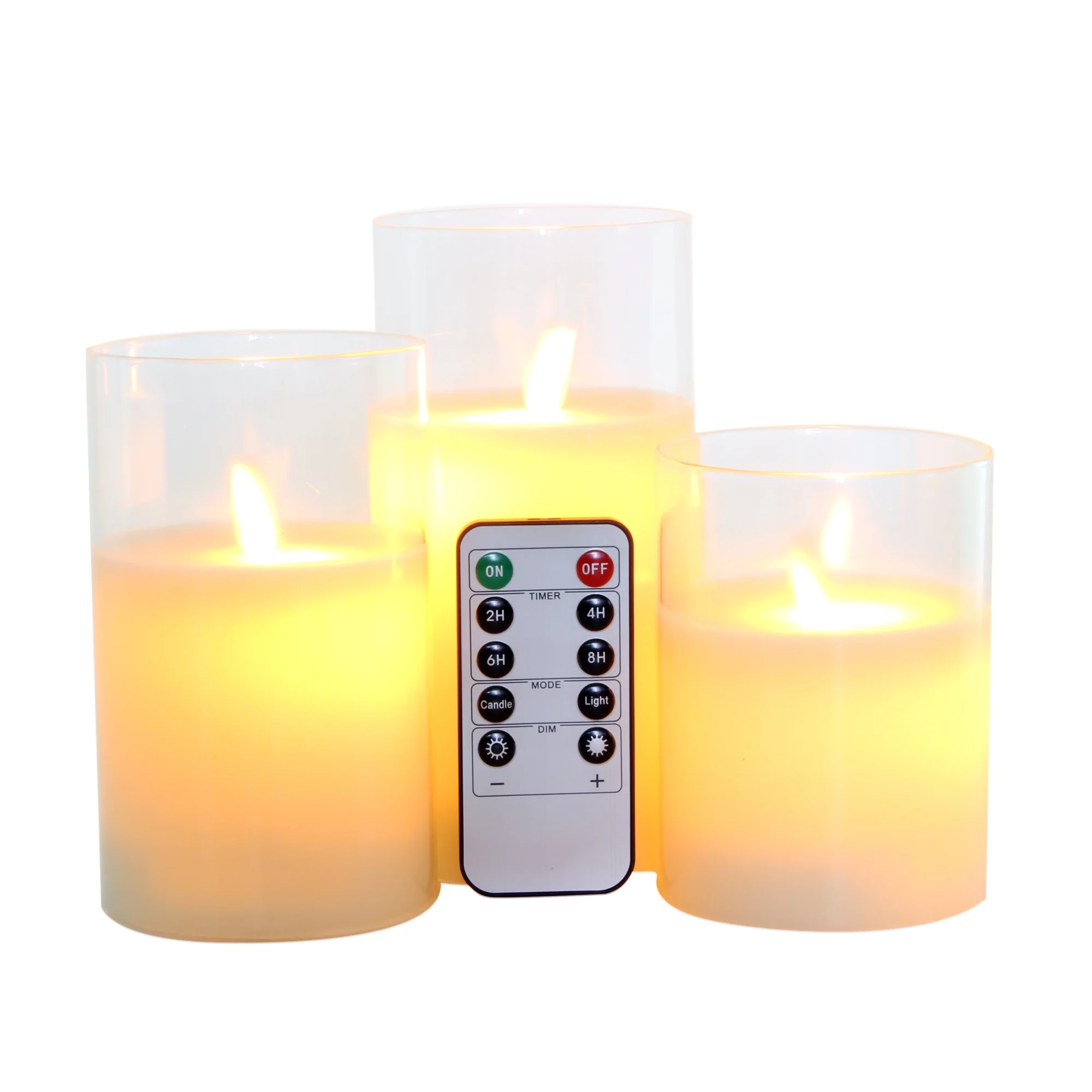 Flameless Candles Glass Real Wax Pillars & Moving Flame Wick LED Candles and 10-Key Remote Control with Timer, Battery Operated