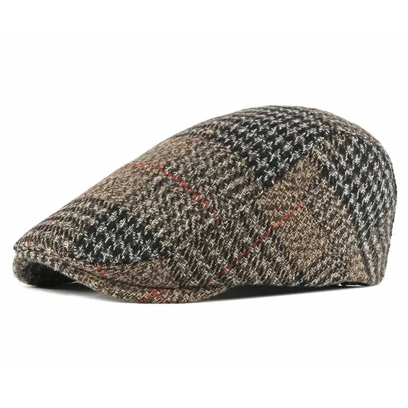 2024 Acrylic Autumn winter fashion joker plaid Newsboy Caps Flat Peaked Cap Men and Women Painter Beret Hats