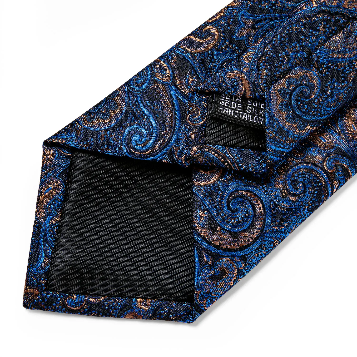 Luxury Blue Gold Paisley Silk Ties For Men Business Wedding Neck Tie Set With Tie Ring Brooch Pin Men\'s Cufflinks Pocket Square