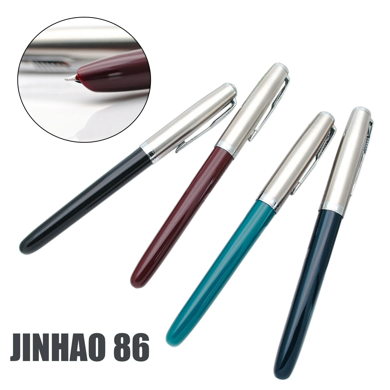 Jinhao 86 Vulpen Zilveren Pet Met Clip Ef Nib 0.38Mm Hars Klassieke Inktpen Student Geschenk Kantoor School Business Schrijfpennen