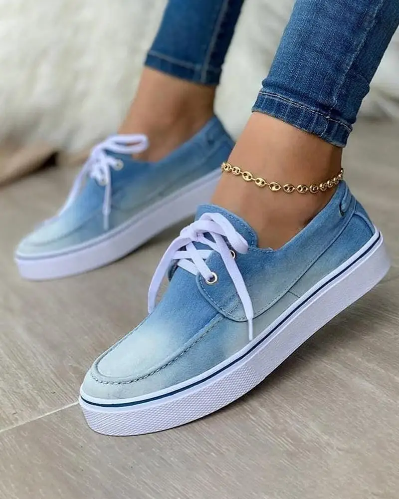 2021 Spring and Autumn Large Size Canvas Shoes Lace-up Shoes One-step Flat-bottomed Low-top Shoes Single Shoes Wild Loafers