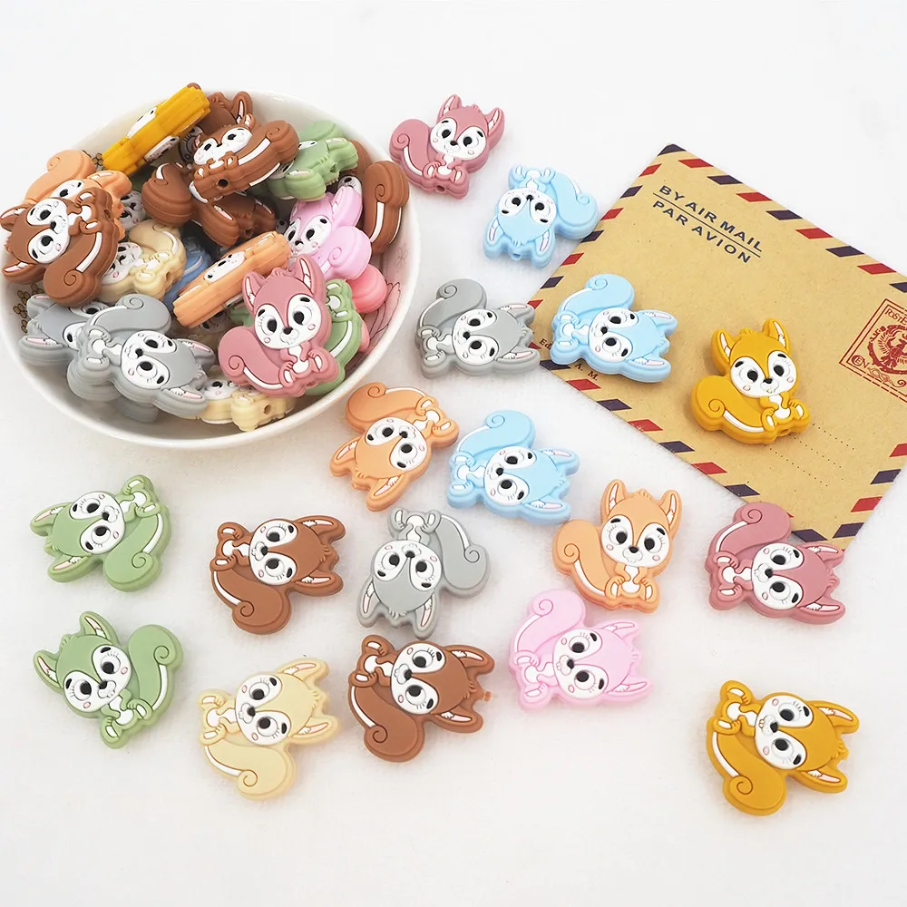 Chenkai 50PCS Baby Silicone Squirrel Beads Shower Teething Infant Baby Round Beads DIY Infant Pacifier Chain Necklace Making