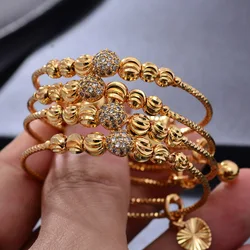 24K 4pcs Ethnic Bead Gold Color Dubai Bangles For Baby Girls Bracelet Women Girl Baby Dubai Bangles Child jewelry