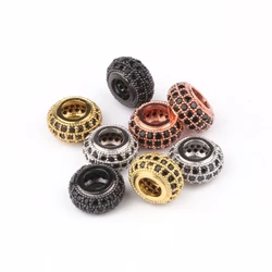 3pcs/lot CZ Charms Beads Metal Brass Micro Pave Cubic Zirconia Rondelle Spacer Beads for Jewelry Making Diy Bracelet Accessories