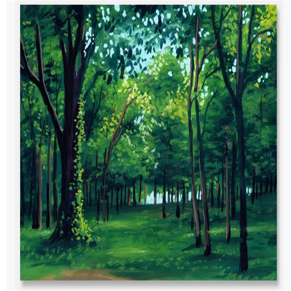 

Custom photo Fresh green hand painted forest landscape wallpapers background wall beautiful scenery wallpapers