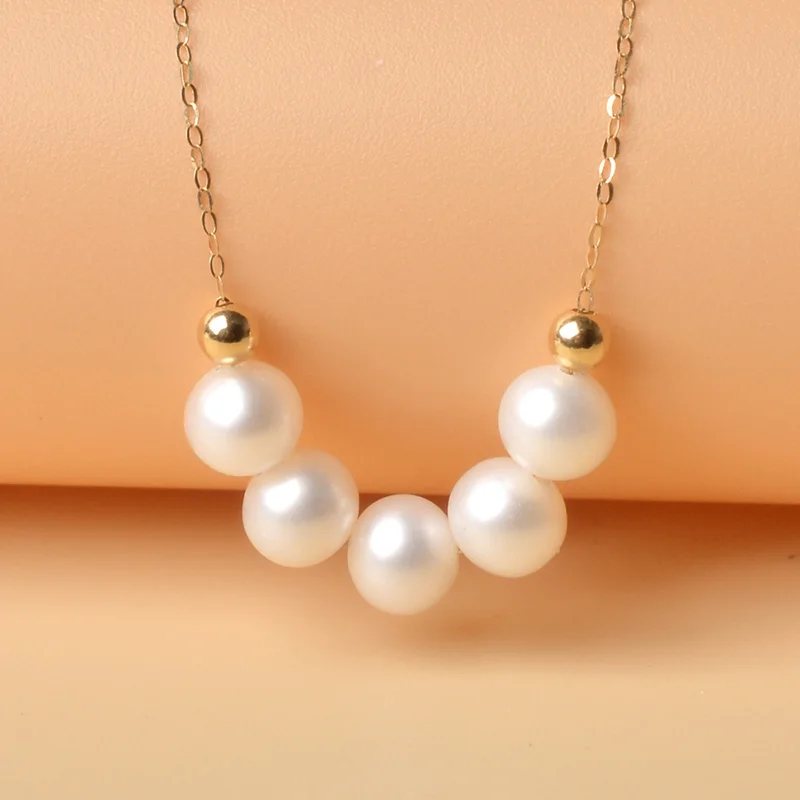 

NYMPH Pure 18K Gold Necklace Pendant Natural Freshwater Pearl Jewelry Au750 5-6mm Fine women's party gift