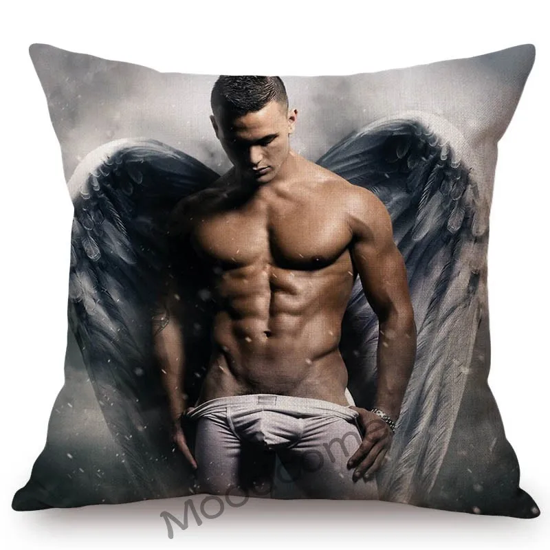 Ribbed Muscle Man Sexy Angel Hot Guy Muscular Gym Art Poster Sofa Decorative Cushion Cover Darker Handsome Nude Man Pillow Case