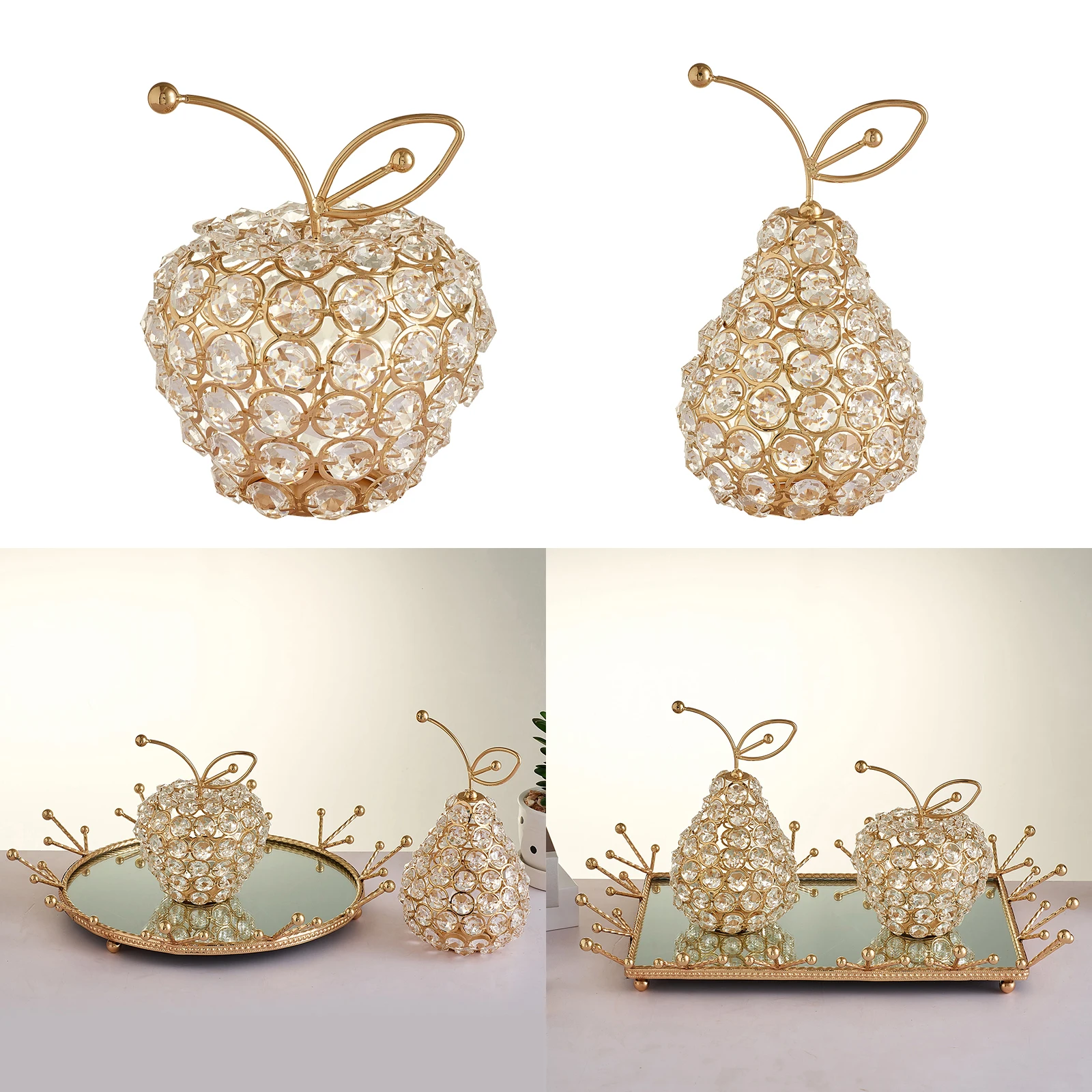 3D Cut Crystal Glass Crystal Fruit Apple Pear Collectible Figurines Ornaments Shiny Rhinestone Crystal Desk Tabletop Decoration
