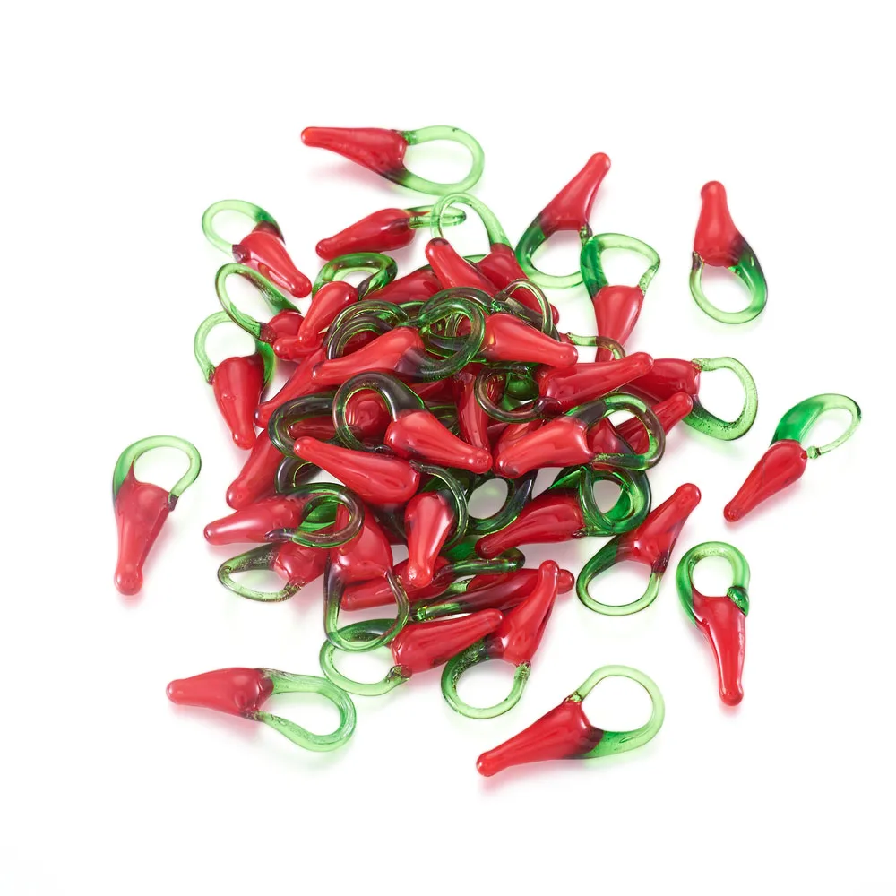 50pcs Handmade Lampwork Pendants Cute Hot Pepper Shape Bracelets Necklaces Earrings DIY Jewelry Making Accessories 21x8x5mm