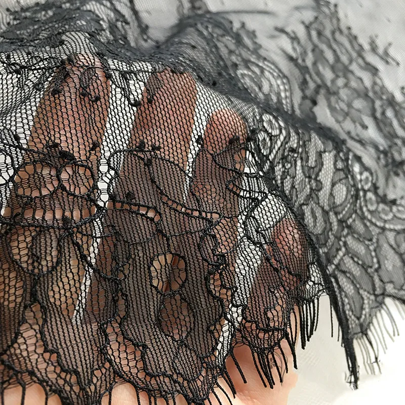 Black Eyelash Lace Fabric Chantilly Lace Trim DIY Clothing Crafts Skin French Lace For Garment Sewing Accessories