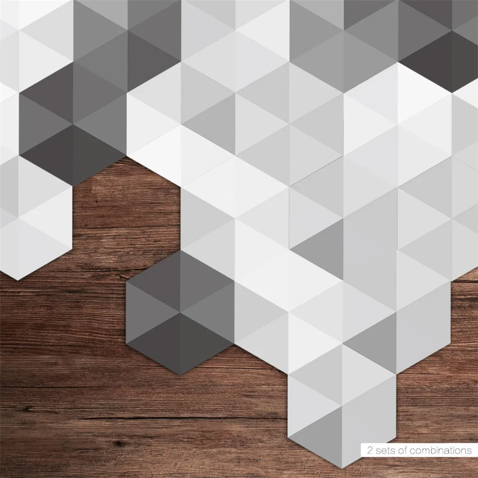 Black White Gray Hexagon Floor Sticker Self Adhesive PVC Wallpaper For Bathroom Bedroom Decoration Wall Ground Decal Home Decor
