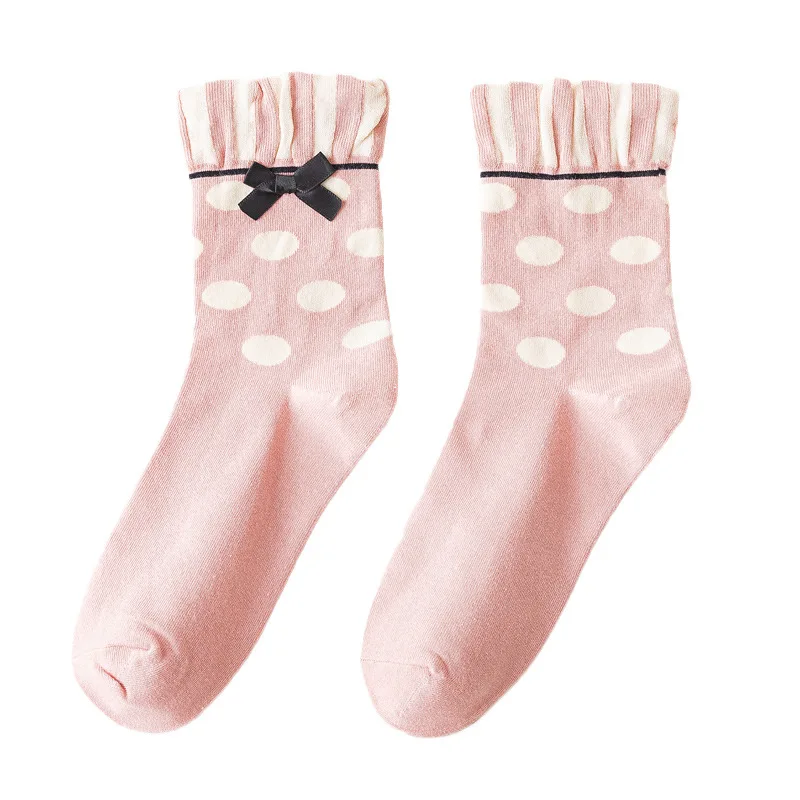 Korean Style Women Novelty Crew Socks Cute Kawaii Christmas Gifts Cotton Long Funny Funky Bow Socks for Girls 7 Pairs Set