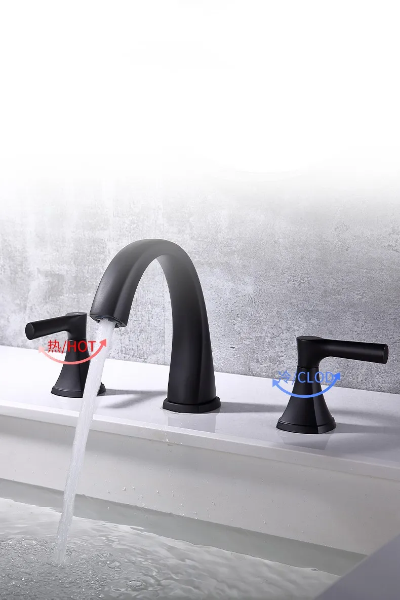 

Black Brass Bathroom sink faucet Three holes Two handles Basin mixer faucet Cold hot water Bathroom tap,High Quality bath faucet