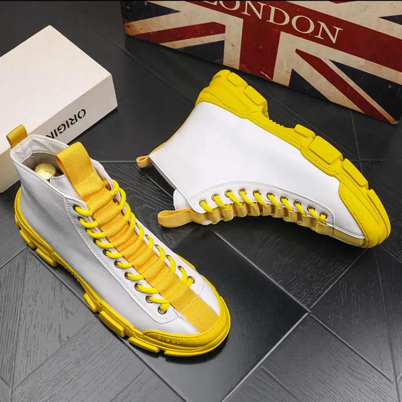 Men Breathable Sneakers Vulcanize Boots Male yellow black Mesh Wear-resistant Casual boots b8