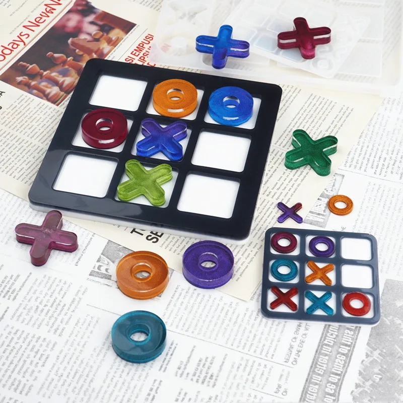 DIY Crystal Epoxy Resin Mold Tic-Tac-Toe OX Chess Game Mirror Silicone Mold For Resin