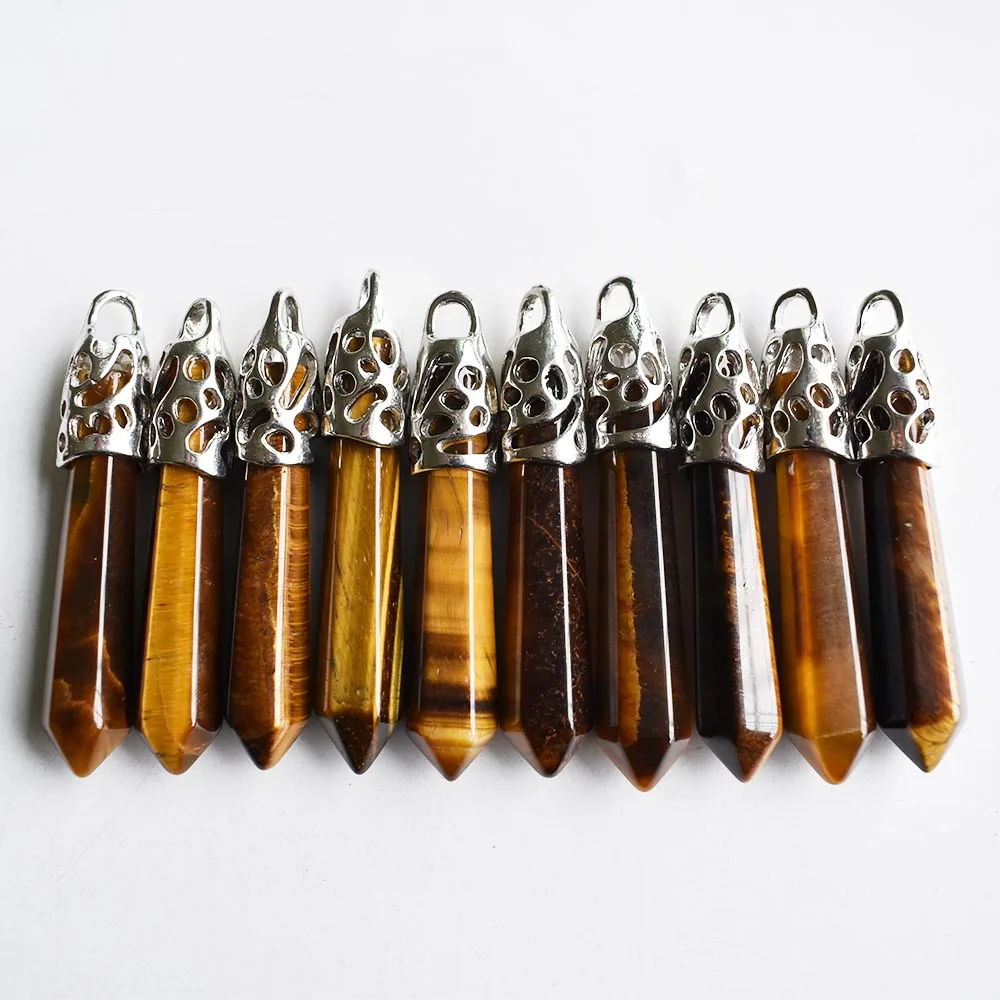 

Wholesale 10pcs/lot Fashion good quality natural tiger eye stone Hexagonal pillar charms pendants 12x50mm for jewelry making