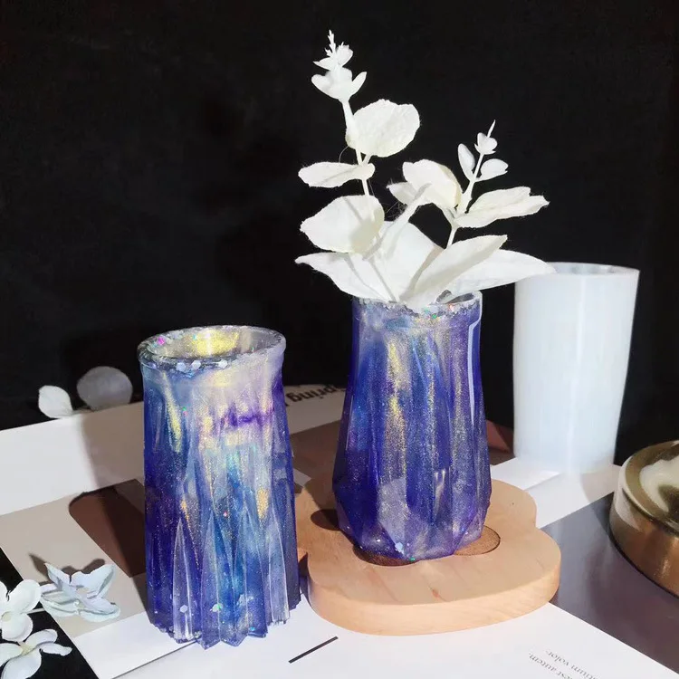 Stampo in Silicone di cristallo 3D rotondo vaso poligonale vaso da fiori fioriera specchio stampi in resina per fai da te decorazione domestica arte