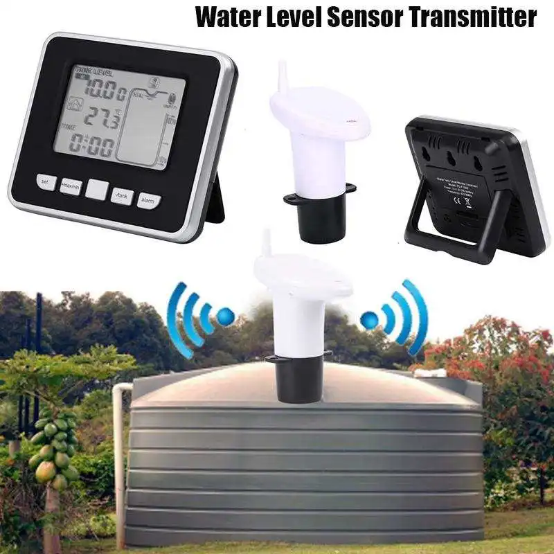 

Ultrasonic Water Tank Level Meter Temperature Sensor With Temperature Display Liquid Depth Indicator Time Alarm Transmitter