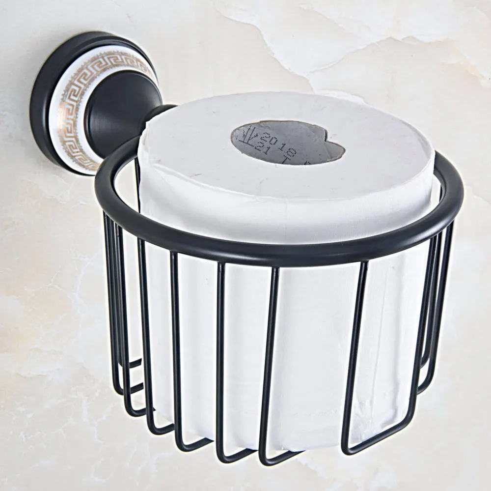 

Black Oil Rubbed Brass Ceramic Base Bathroom Wall Mount Roll Toilet Paper Basket Holder 2ba718