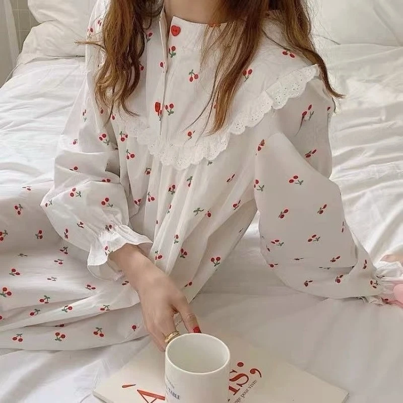 Nightgowns Women Spring All-match Girls Kawaii Korean Style Design Home Tender Stylish Sleepwear Newest Aesthetic Soft Teens Ins