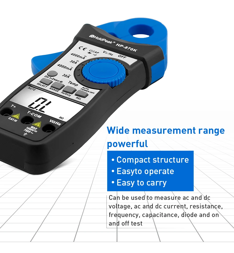 Habotest-Digital Clamp Meter, AC DC Current Voltmeter, Ohm, Hz, Resistance, Capacitance, Relative Value Tester, HP-870K