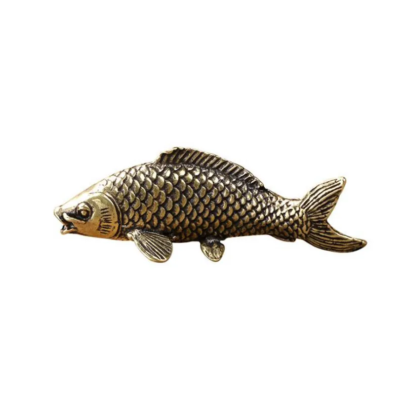 Solid Brass Fish Figurines Miniatures Antique Feng Shui Desktop Ornament Craft Simulation Carp Tea Pet Home Decoration Accessory