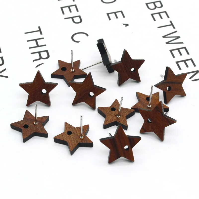 6pcs With Hole Retro Wood Five-pointed Star Earring Base Findings Earring Pendants Connector Accessory Women DIY Jewelry Make