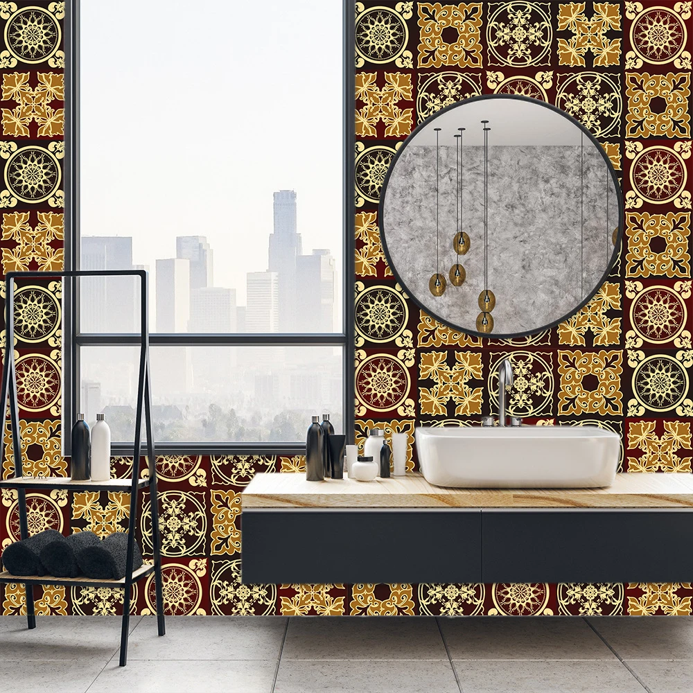 Vintage Pattern Tile Wall Stickers Transfers Covers For Kitchen Bedroom Table Floor Stairs Mural Anti-slip Peel & Stick Poster