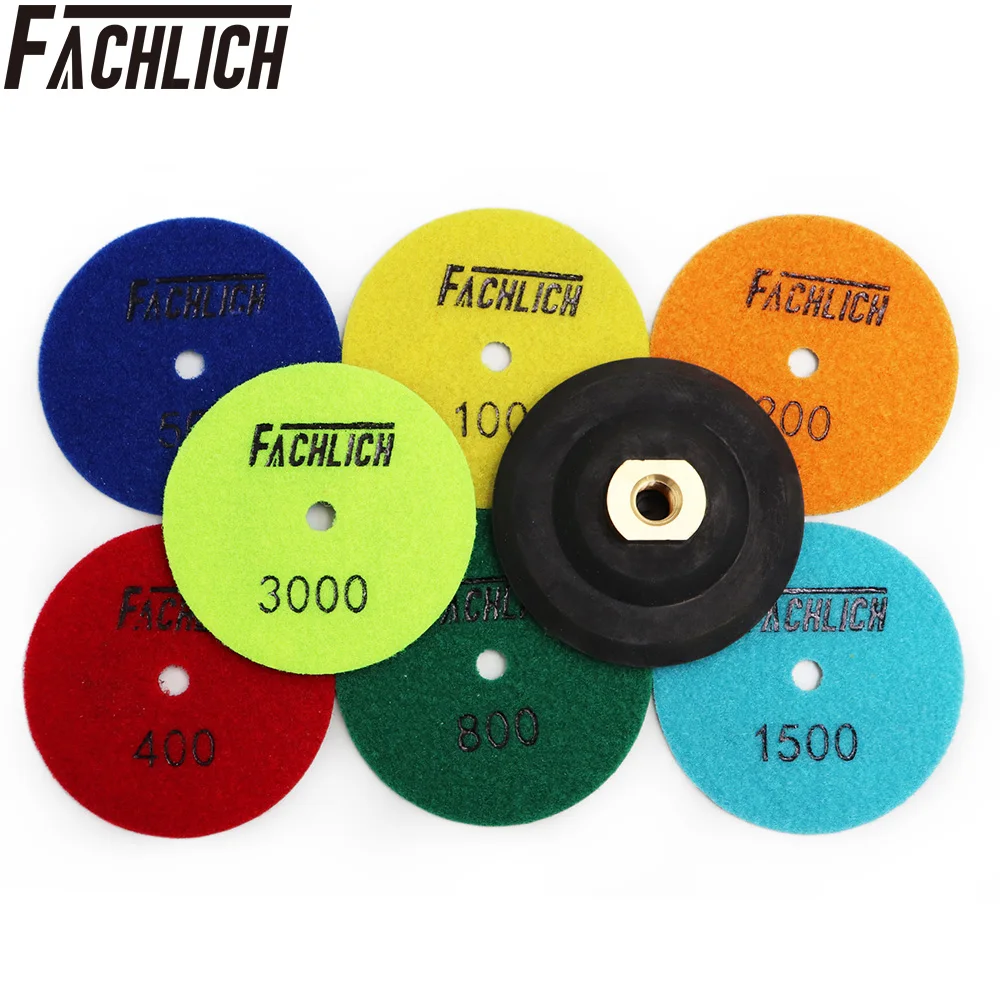 

FACHLICH 8pcs/pk Diameter 100mm/4inch Dry Diamond Polishing Pads and Rubber Backer Resin Bond Sanding Disk For Stone Granite