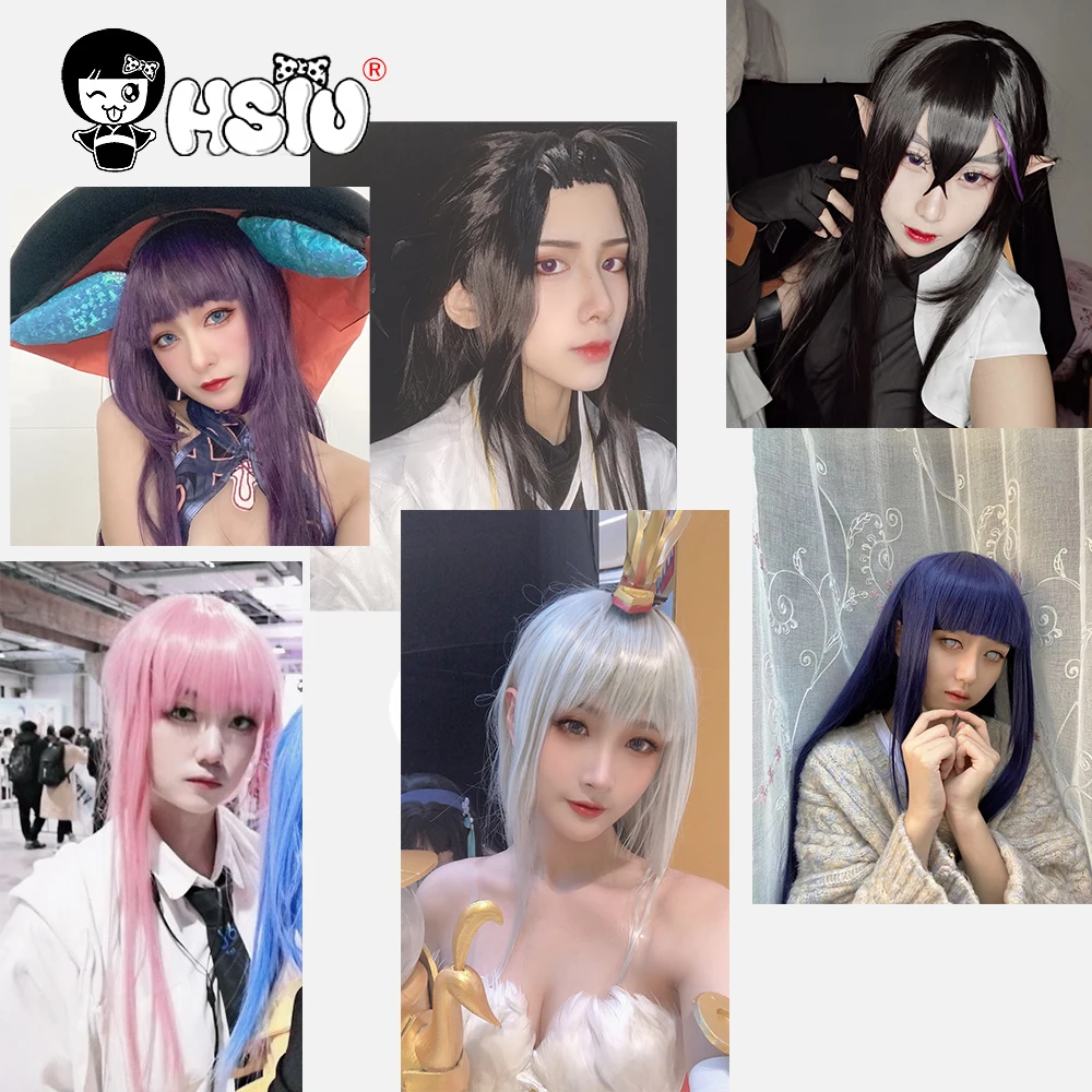 「HSIU Brand」26 Colors 60cm Long Straight Hair Pink Gray  White purple Black pink Fiber synthetic wig + Free brand wig net