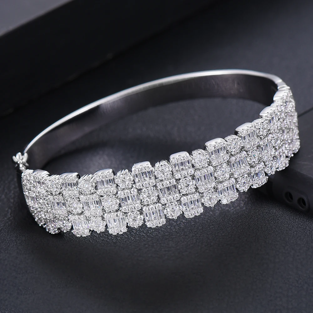 GODKI Sparkling Bling 3Row Baguette Bracelet Bangle For Women Wedding Party Zircon Crystal Engagement DUBAI Bridal Jewelry Gifts