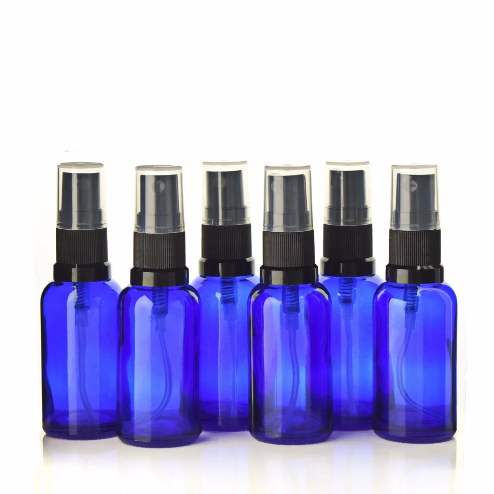 6pcs 30ml Spray Bottle Empty Refillable Blue Glass Fine Mist Sprayer Bottles for Essential Oils Cosmetics Perfume Atomizer